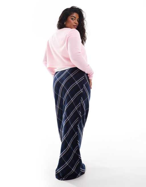 ASOS DESIGN Curve - Gonna lunga allacciata in vita blu e rosa a quadri, 3 di 5