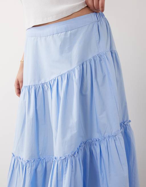 ASOS DESIGN Curve - Gonna lunga bohémien a balze asimmetrica blu navy, 3 di 5