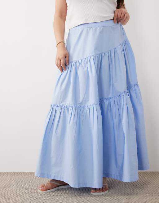 ASOS DESIGN Curve - Gonna lunga bohémien a balze asimmetrica blu navy, 4 di 5