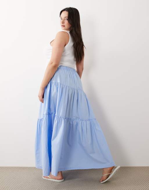 ASOS DESIGN Curve - Gonna lunga bohémien a balze asimmetrica blu navy, 5 di 5