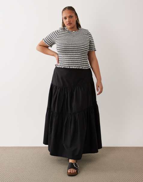 ASOS DESIGN Curve - Gonna lunga bohémien a balze asimmetrica nera - view 1