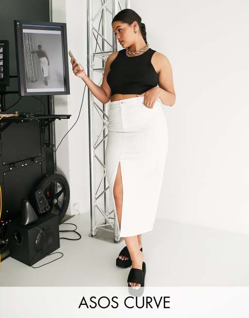 ASOS DESIGN Curve - Gonna lunga in denim anni '90, colore bianco
