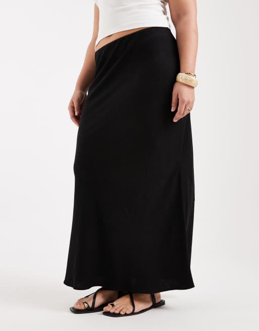 Gonna Lunga In Lino Giltpeak - Maxi Gonna A Trapezio A Doppio Strato Con Elastico In Vita - Nero, Taglia S