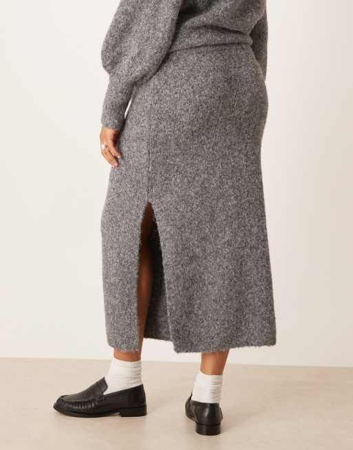 ASOS DESIGN Curve - Gonna lunga soffice antracite in coordinato, 3 di 5