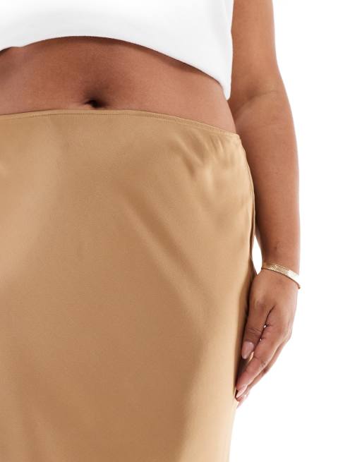 ASOS DESIGN Curve - Gonna midi asimmetrica in raso tortora, 2 di 5