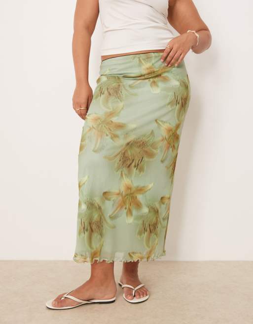ASOS DESIGN Curve - Gonna midi in rete con stampa a fiori oversize, 2 di 5