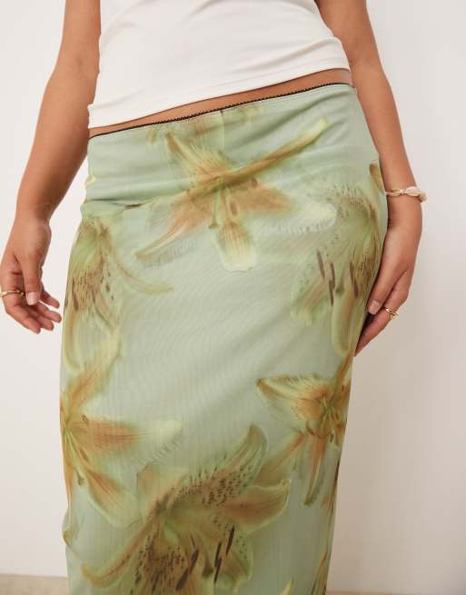 ASOS DESIGN Curve - Gonna midi in rete con stampa a fiori oversize, 3 di 5
