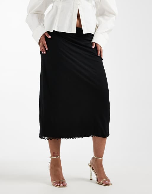 ASOS DESIGN Curve - Gonna midi nera in rete, 2 di 5