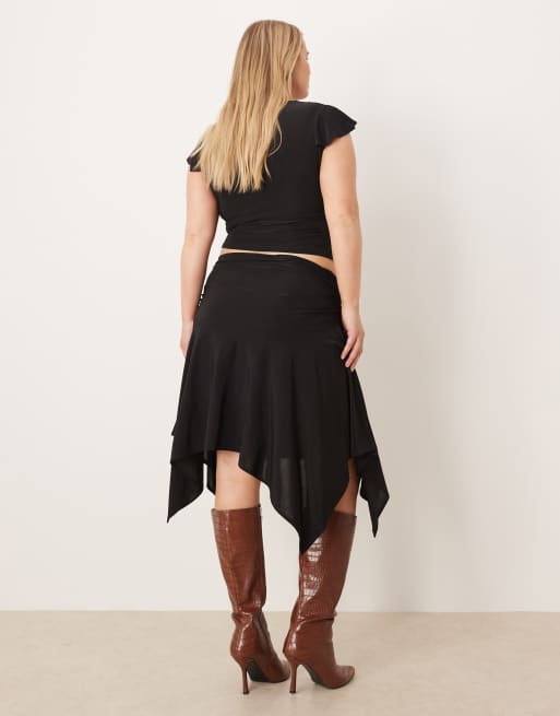 ASOS DESIGN Curve - Gonna nera con fondo a fazzoletto in coordinato, 3 di 5