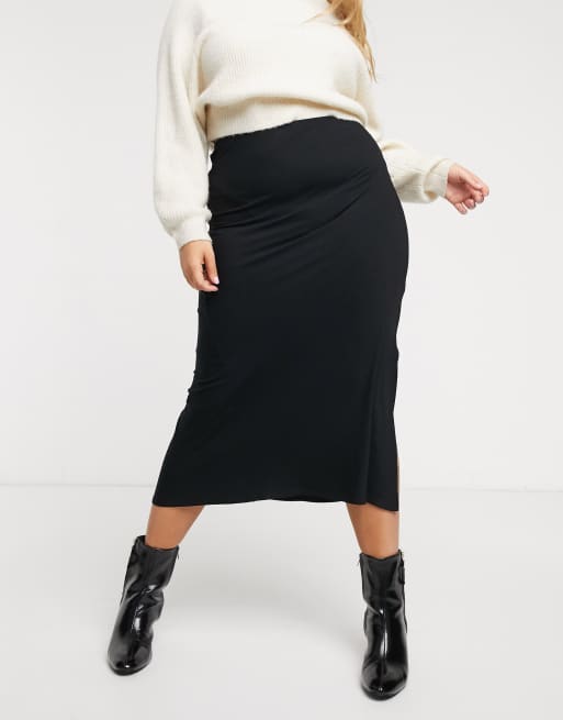 ASOS DESIGN Curve - Gonna sottoveste midi tagliata in sbieco in jersey con spacco , 4 di 4
