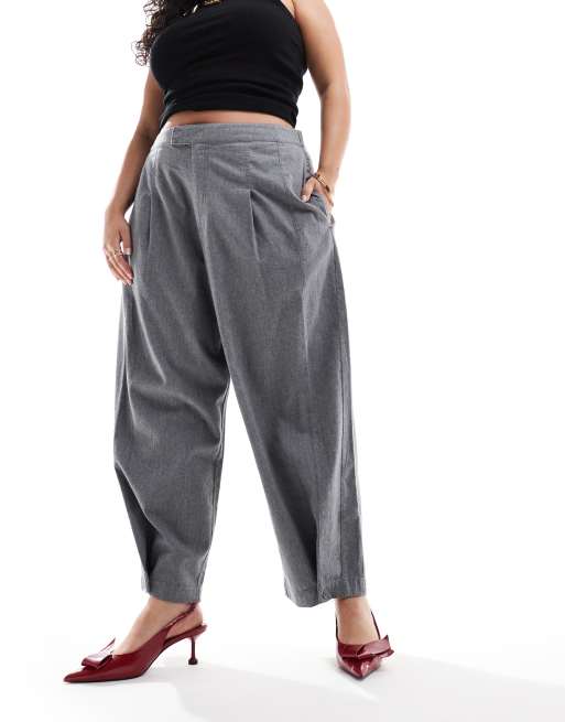 ASOS DESIGN Curve - Grå bukser med barrel-ben i flonel, 2 af 5