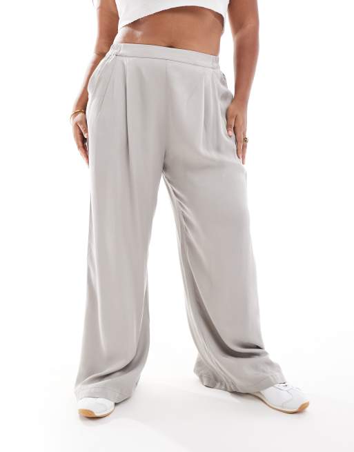 ASOS DESIGN Curve - Grå casual pull-on-bukser med vide ben