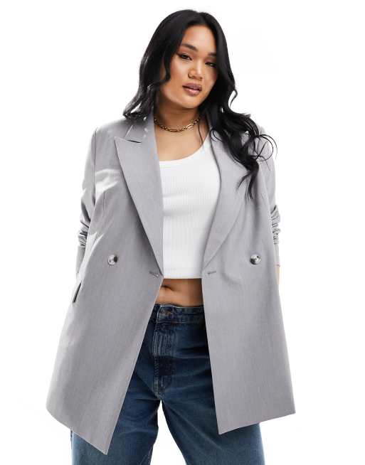 ASOS DESIGN Curve - Grå dobbeltradet blazer
