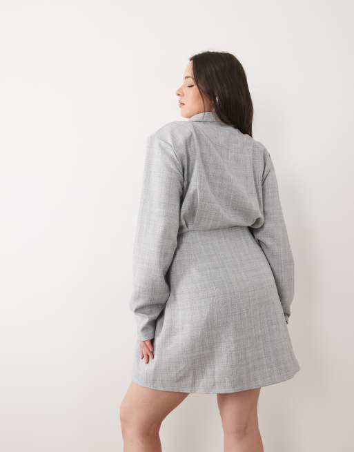 ASOS DESIGN Curve – Grå, figursydd kavajklänning i minilängd, 4 av 4