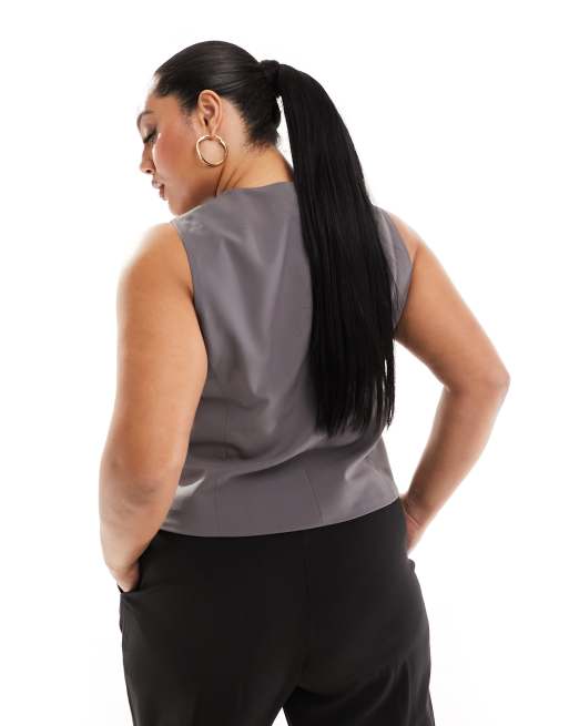 ASOS DESIGN Curve – Grå, figursydd kostymväst, 4 av 4