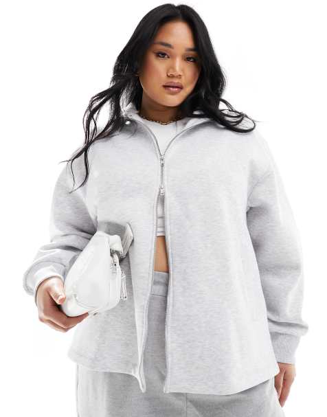 ASOS DESIGN Curve - Grå højhalset sweatshirt med lynlås - view 1