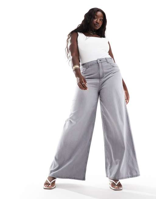 ASOS DESIGN Curve – Grå mjuka jeans med vida ben