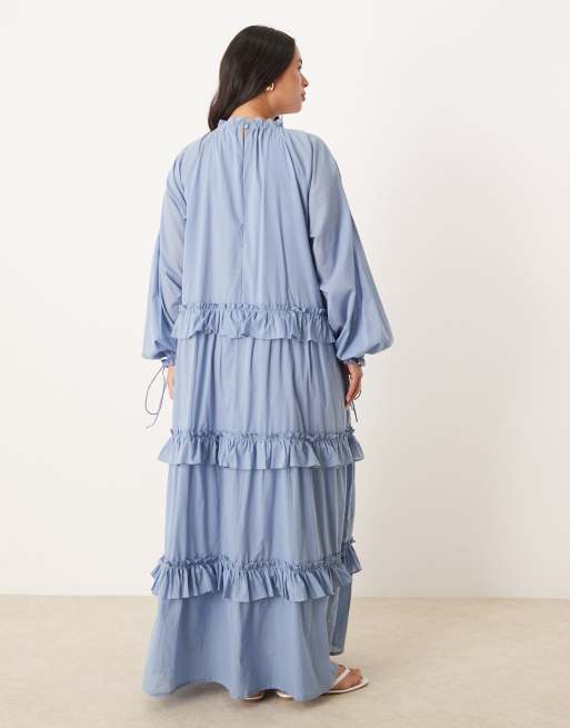 ASOS DESIGN Curve – Gråblå, panelsydd maxiklänning med volang och knytning, 4 av 4