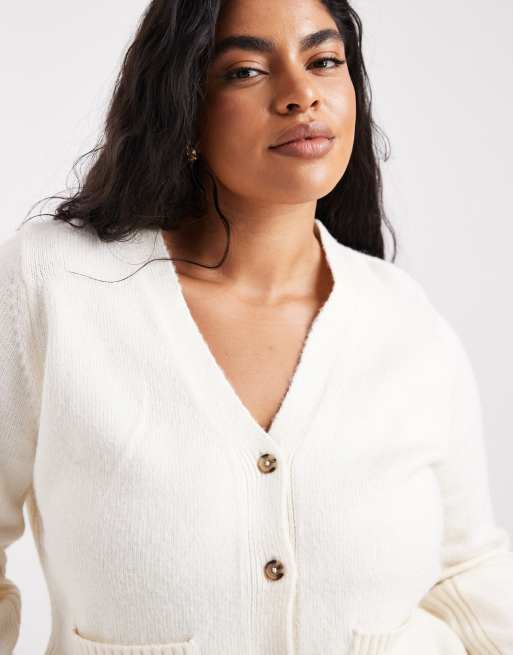 ASOS DESIGN Curve – Gräddvit, a-linjeformad kofta i boyfriend-modell med ficka, 3 av 4
