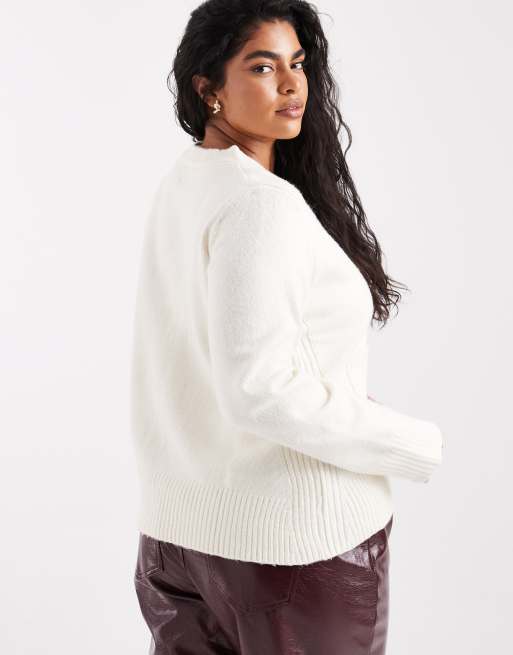 ASOS DESIGN Curve – Gräddvit, a-linjeformad kofta i boyfriend-modell med ficka, 4 av 4