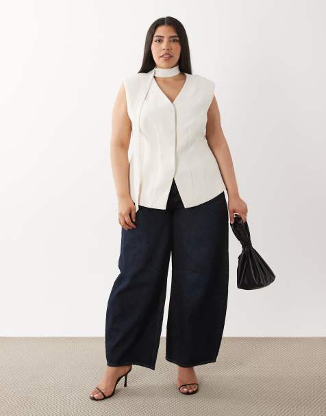 ASOS DESIGN Curve – Gräddvit, figursydd kostymväst i lång modell med formade höfter - view 1