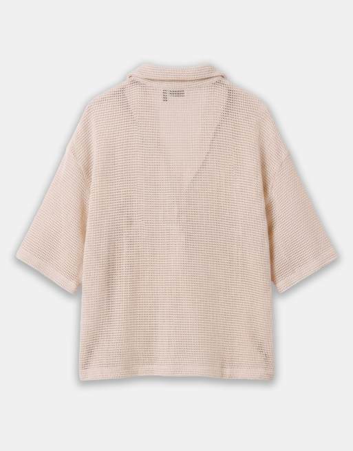 ASOS DESIGN Curve – Gräddvit, hålstickad skjorta med platt krage och cornelli-detaljer, del av set, 6 av 8
