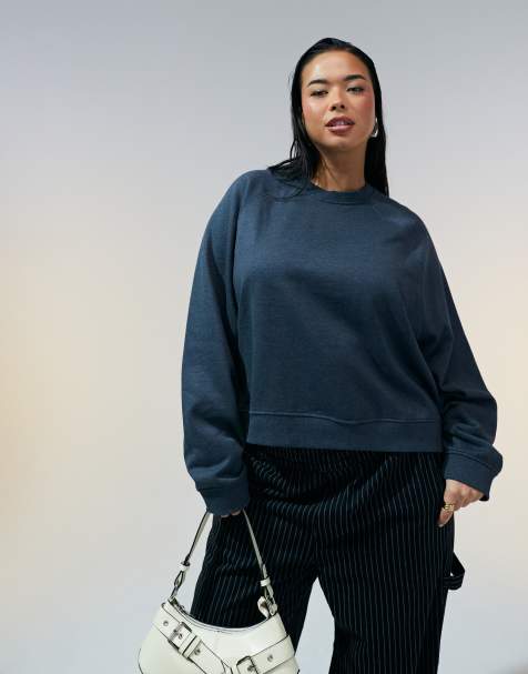 ASOS DESIGN Curve – Grafitowa bluza dresowa oversize z raglanowymi rękawami - view 1