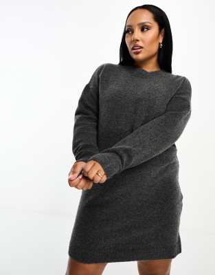 ASOS DESIGN Curve – Grafitowa dzianinowa sukienka mini z okrągłym dekoltem 
