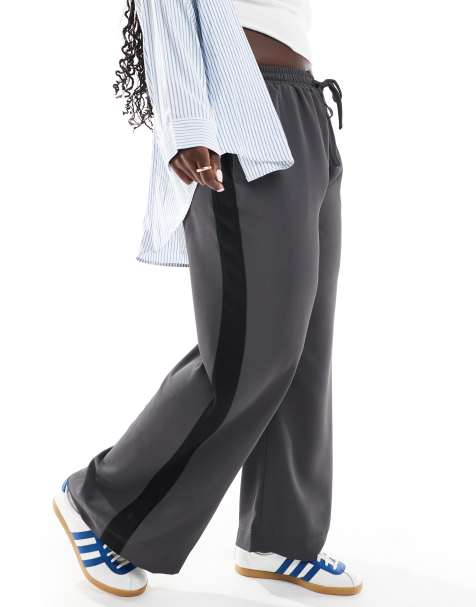 ASOS DESIGN Curve pull on trousers with constrast panel in charcoal