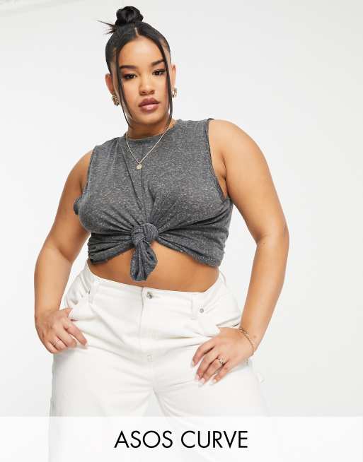 ASOS DESIGN Curve – Grafitowy podkoszulek oversize z mieszanki lnu