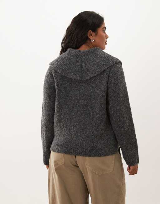 ASOS DESIGN Curve – Grafitowy, taliowany kardigan z kołnierzem, 3 z 4