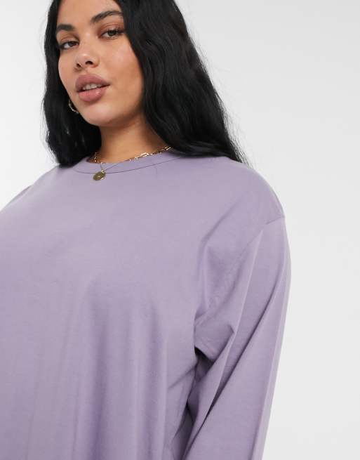 ASOS DESIGN Curve – Grålila oversized långärmad t-shirtklänning, 3 av 4