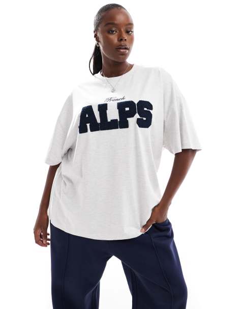 ASOS DESIGN Curve – Gråmelerad t-shirt i oversize med Alps-logga - view 1