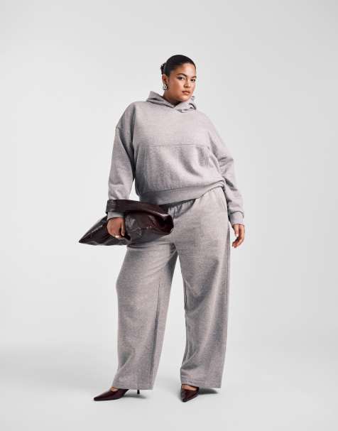 ASOS DESIGN Curve – Gråmelerat set med borstad insida - view 1