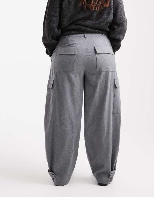ASOS DESIGN Curve - Gråmelerede utility-bukser med lommedetalje i børstet flonel , 3 af 5
