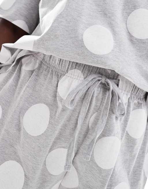 ASOS DESIGN Curve - Gråmeleret pyjamassæt med oversized T-shirt og shorts med prikker, 3 af 4