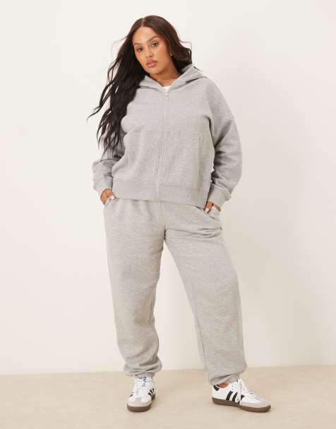 ASOS DESIGN Curve - Gråmeleret sæt i børstet materiale - view 1