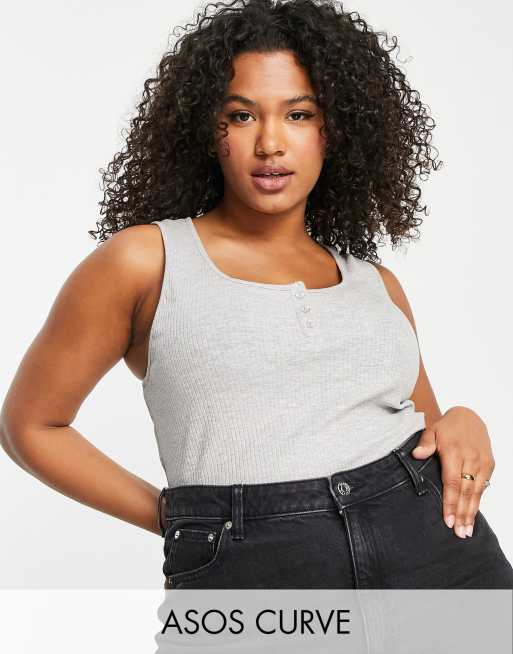 ASOS DESIGN Curve - Gråmeleret top med knapper