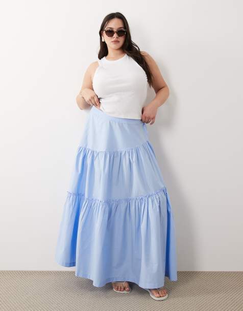 ASOS DESIGN Curve – Granatowa asymetryczna spódnica warstwowa maxi w stylu boho - view 1