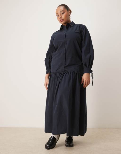 ASOS DESIGN Curve – Granatowa sukienka koszulowa maxi z