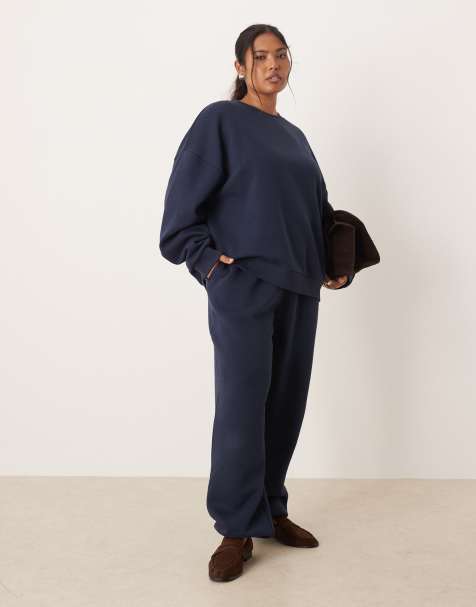 ASOS DESIGN Curve – Granatowe joggersy ze ściągaczami i przyjemnym wykończeniem od spodu - view 1