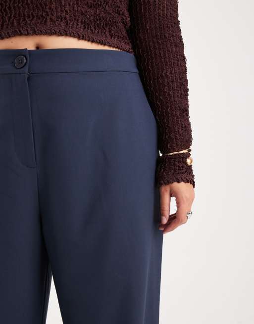 ASOS DESIGN Curve – Granatowe luźne eleganckie spodnie z prostymi nogawkami, 4 z 5