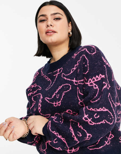 ASOS DESIGN Curve – Granatowy sweter w dinozaury, 2 z 4