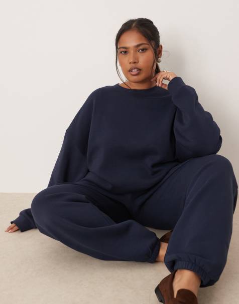 ASOS DESIGN Curve – Granatowy zestaw z przytulnym wykończeniem od spodu - view 1