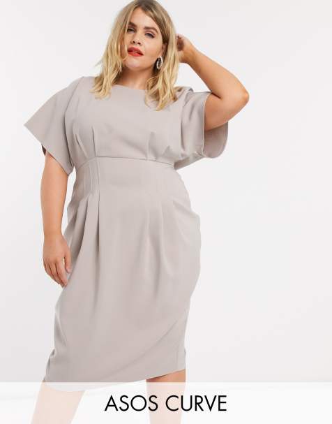 ASOS DESIGN Curve – Graues, tailliertes Midi-Bleistiftkleid