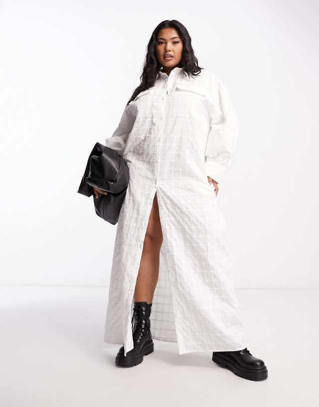 ASOS DESIGN Curve grid texture maxi shirt dress in white