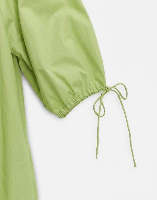 ASOS DESIGN Curve - Grøn minikjole med dyb rund hals og bindebånd på ærmerne i poplin, 8 af 8