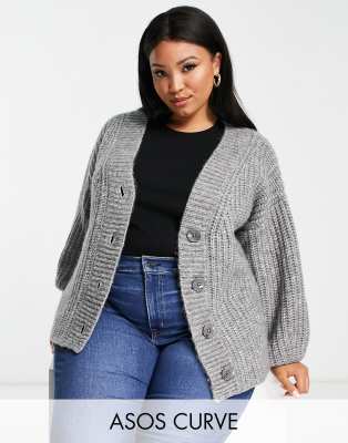 ASOS DESIGN Curve - Grobmaschige Strickjacke in Grau