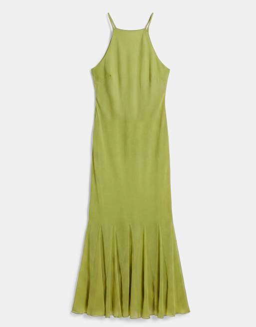 ASOS DESIGN Curve – Grön, ärmlös maxiklänning i chiffong med klockad kjol, 5 av 7