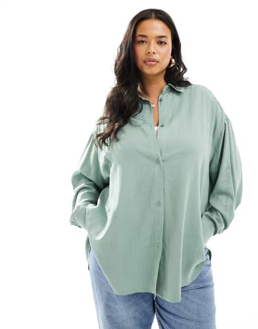 ASOS DESIGN Curve – Grön avslappnad linneskjorta